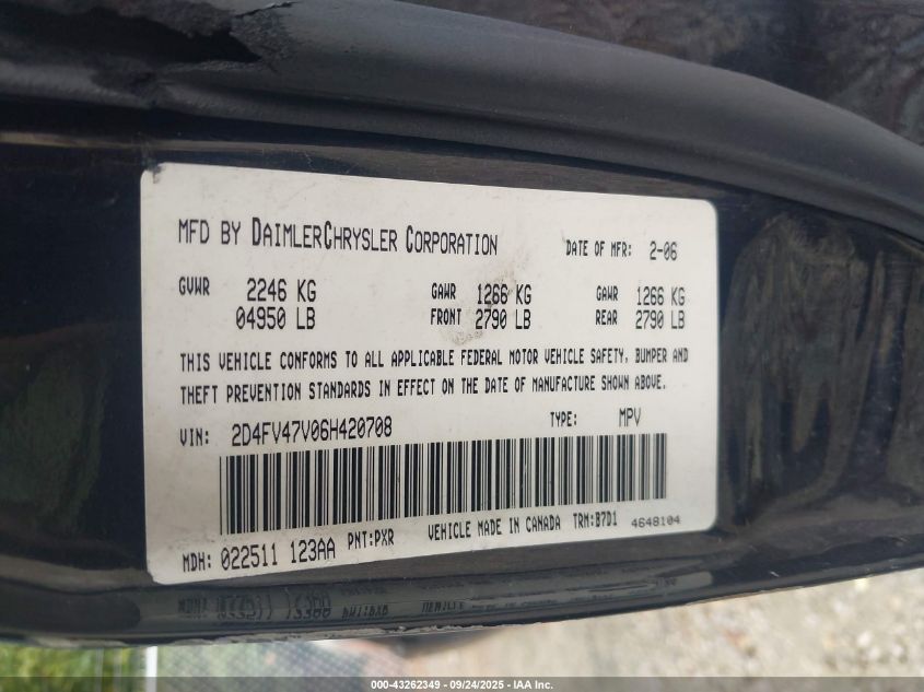 2006 Dodge Magnum VIN: 2D4FV47V06H420708 Lot: 43262349