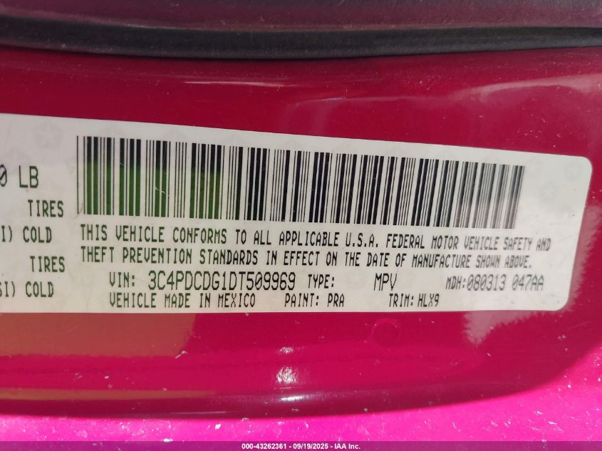 2013 Dodge Journey Crew VIN: 3C4PDCDG1DT509969 Lot: 43262361