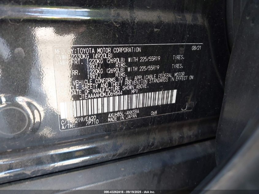 2021 Toyota Venza Limited VIN: JTEAAAAH0MJ069844 Lot: 43262416