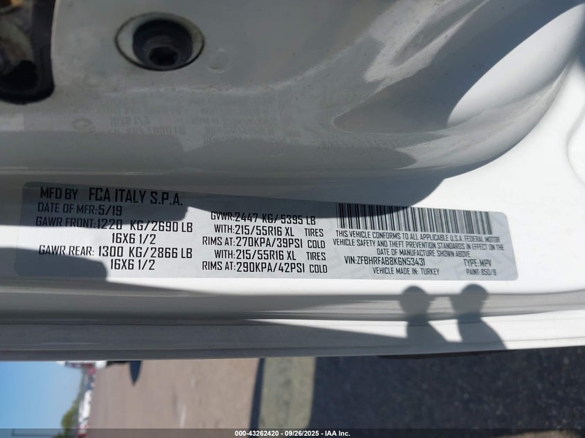 2019 RAM PROMASTER CITY TRADESMAN - ZFBHRFAB8K6N53431