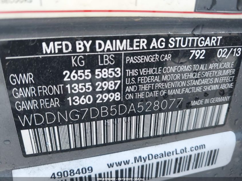 2013 Mercedes-Benz S 550 VIN: WDDNG7DB5DA528077 Lot: 43262459