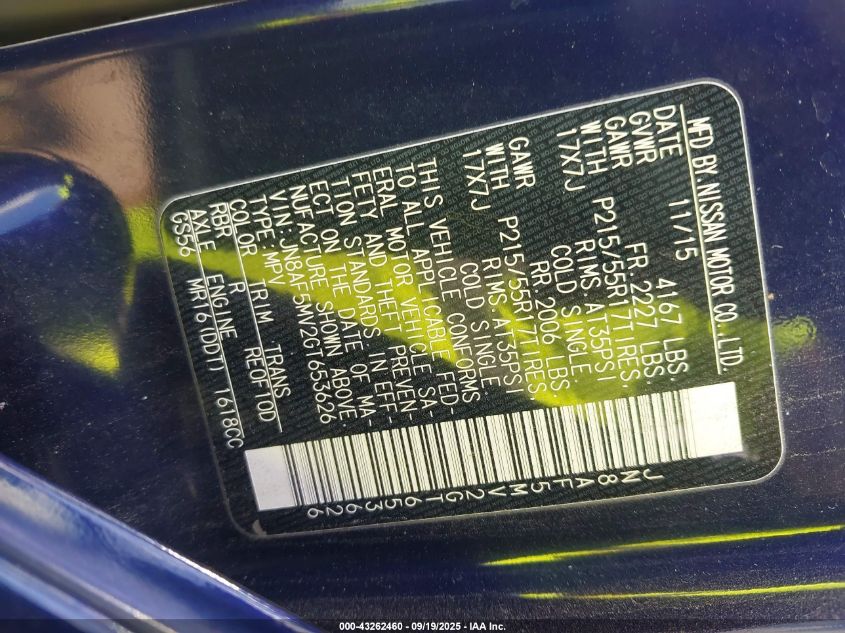 2016 Nissan Juke Sv VIN: JN8AF5MV2GT653626 Lot: 43262460