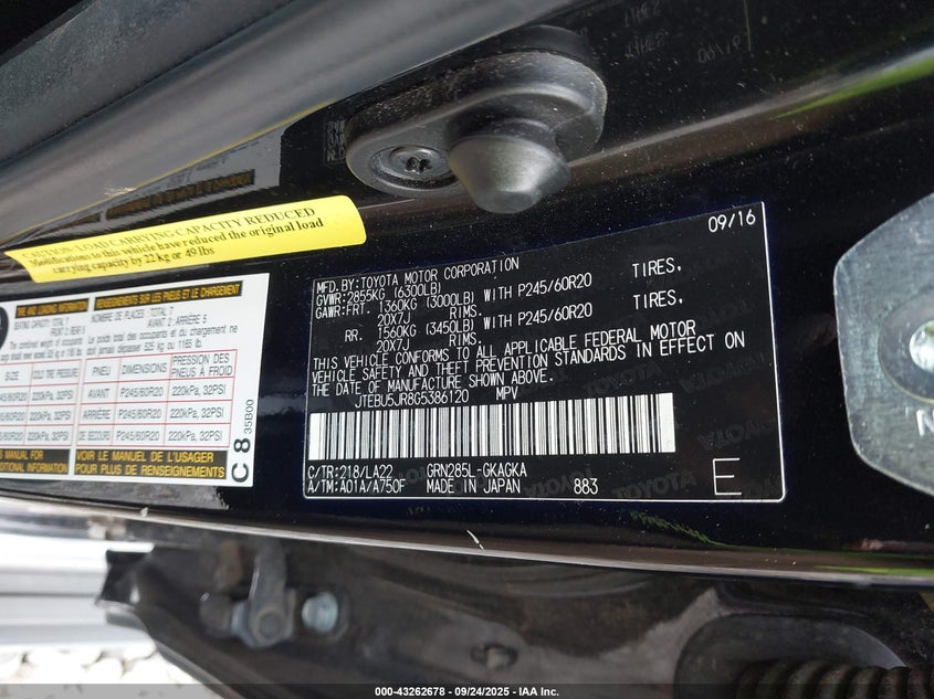 2016 TOYOTA 4RUNNER LIMITED - JTEBU5JR8G5386120