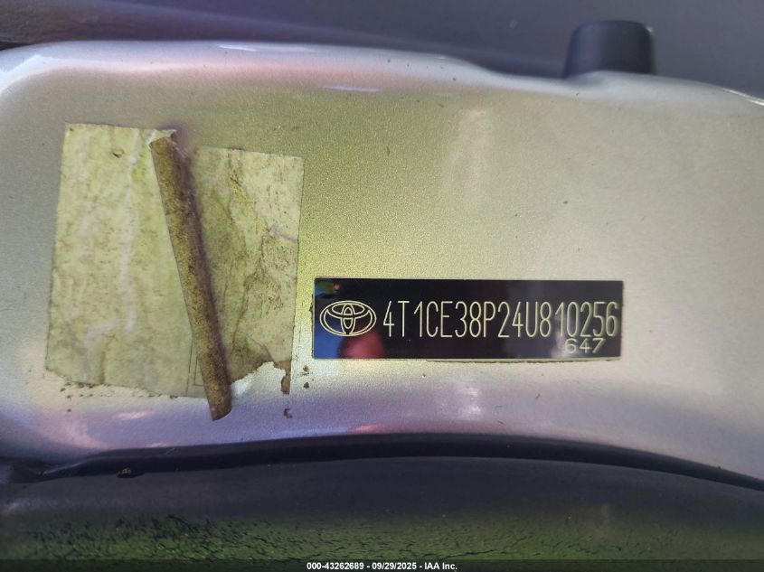2004 Toyota Camry Solara Se VIN: 4T1CE38P24U810256 Lot: 43262689