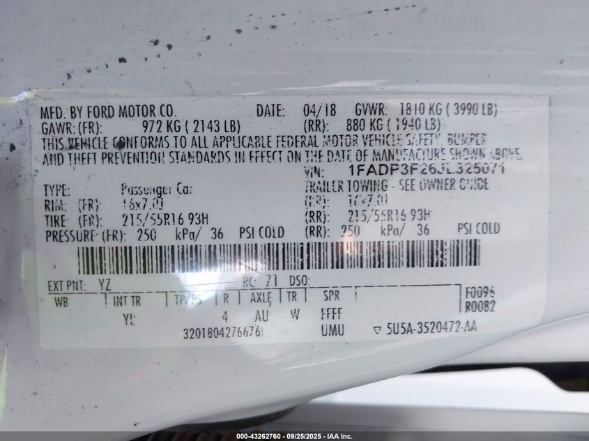 2018 FORD FOCUS SE - 1FADP3F26JL325071