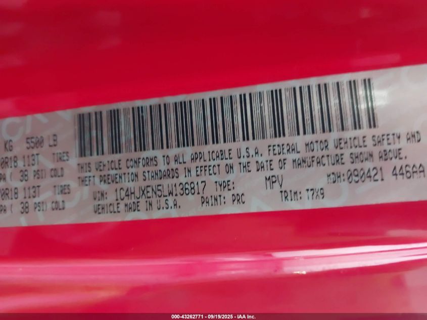 2020 Jeep Wrangler Unlimited Sahara 4X4 VIN: 1C4HJXEN5LW136817 Lot: 43262771