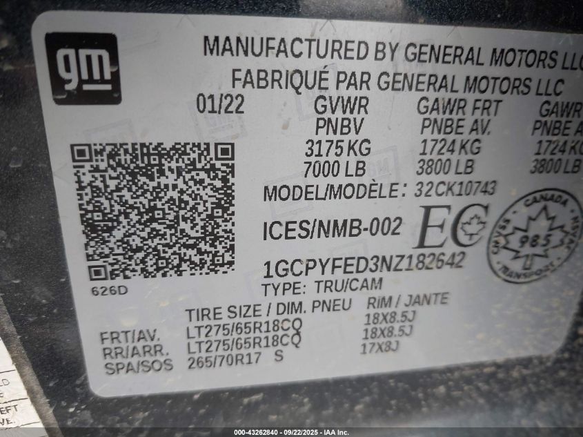 2022 Chevrolet Silverado 1500 Ltd 4Wd Short Bed Lt Trail Boss/4Wd Standard Bed Lt Trail Boss VIN: 1GCPYFED3NZ182642 Lot: 43262840