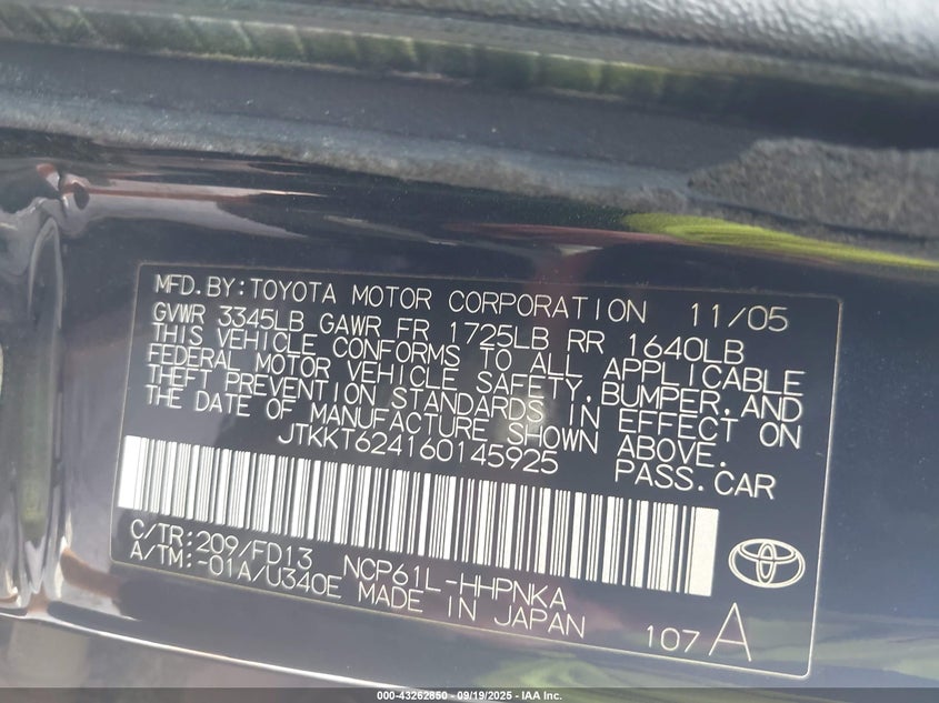 JTKKT624160145925 2006 SCION XA photo no. 9