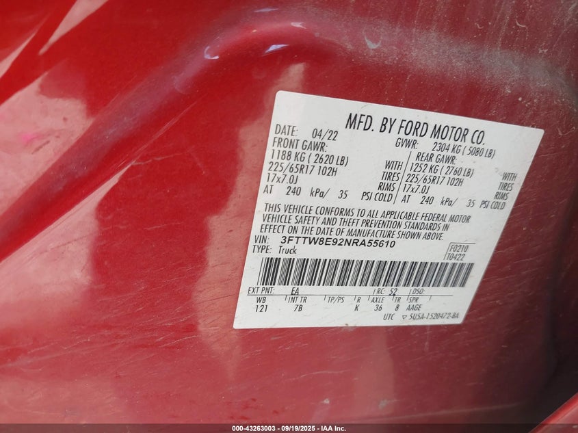 2022 FORD MAVERICK XLT - 3FTTW8E92NRA55610