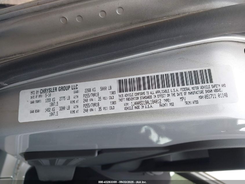 2010 Jeep Wrangler Sahara VIN: 1J4AA5D19AL184012 Lot: 43263359