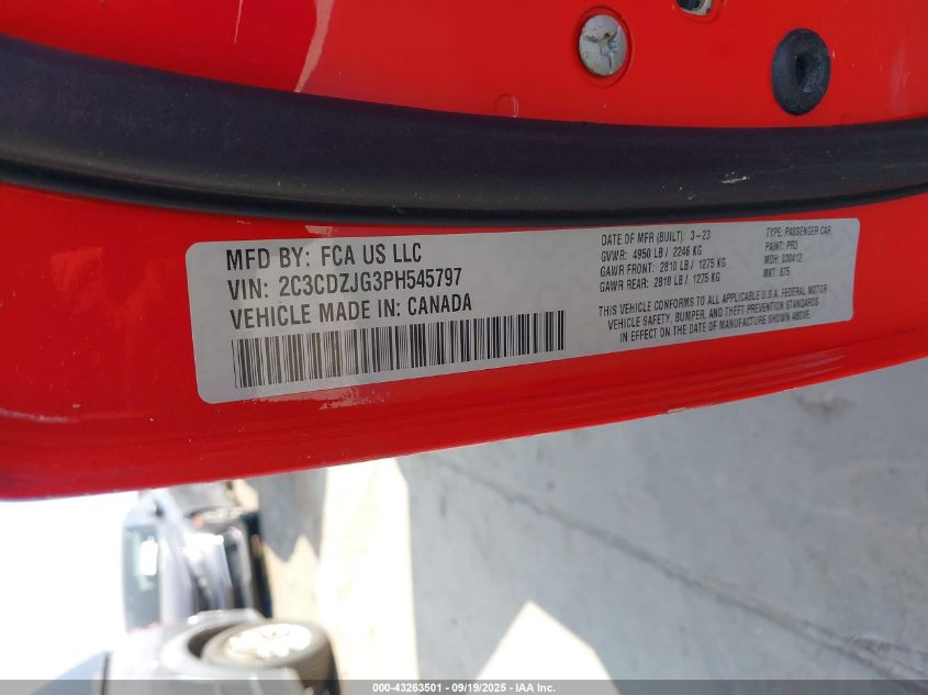 2023 Dodge Challenger Gt VIN: 2C3CDZJG3PH545797 Lot: 43263501
