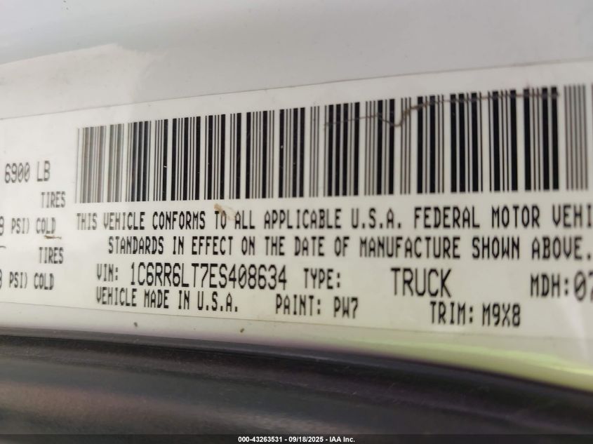 2014 Ram 1500 Big Horn VIN: 1C6RR6LT7ES408634 Lot: 43263531