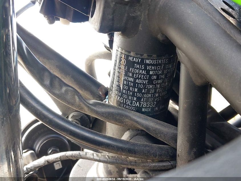 2020 Kawasaki Ex400 VIN: JKAEXKG19LDA78332 Lot: 43263614