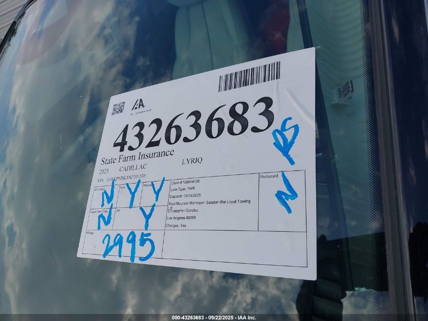 2025 Cadillac Lyriq Luxury W/1Sc VIN: 1GYKPNRKXSZ301535 Lot: 43263683