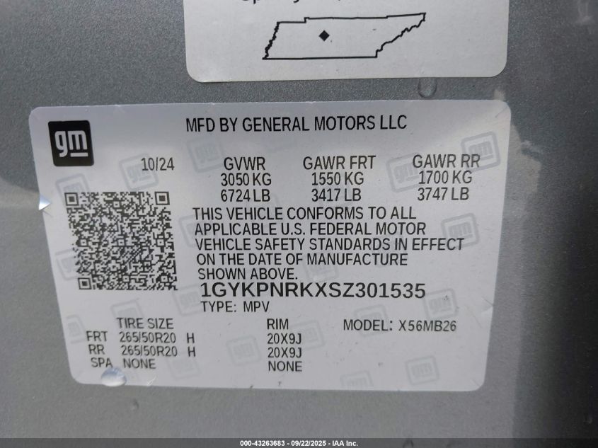 2025 Cadillac Lyriq Luxury W/1Sc VIN: 1GYKPNRKXSZ301535 Lot: 43263683