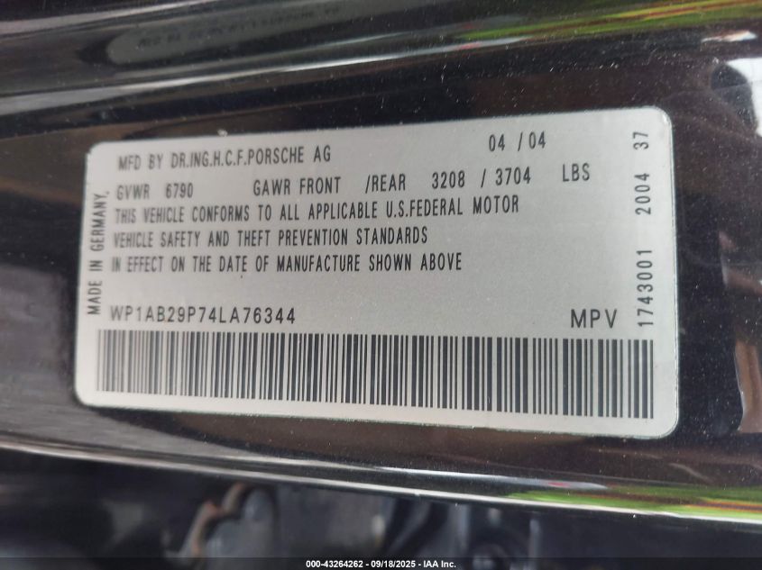 WP1AB29P74LA76344 2004 PORSCHE CAYENNE photo no. 9