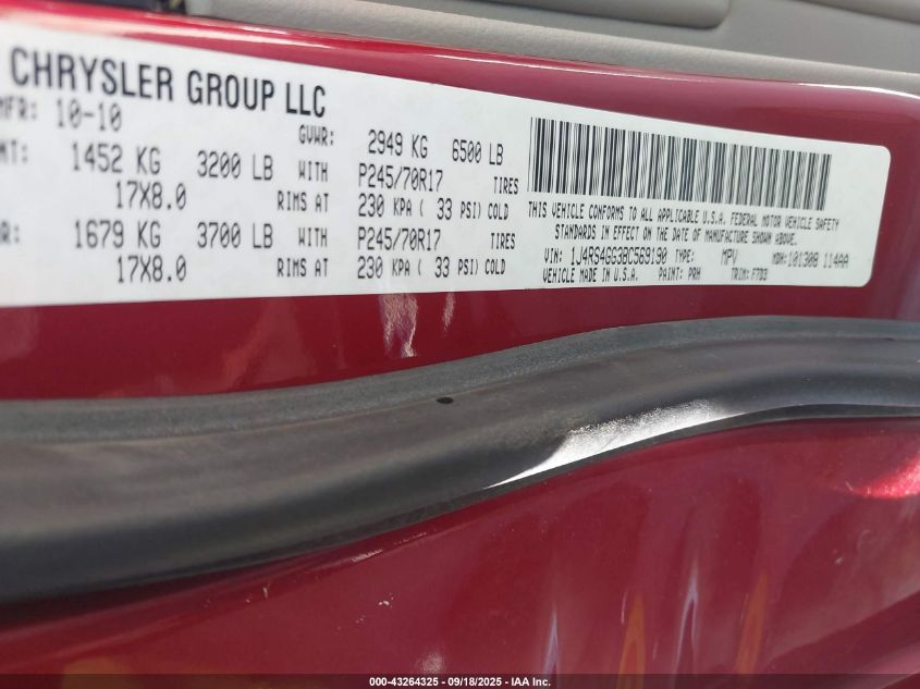 2011 Jeep Grand Cherokee Laredo VIN: 1J4RS4GG3BC569190 Lot: 43264325