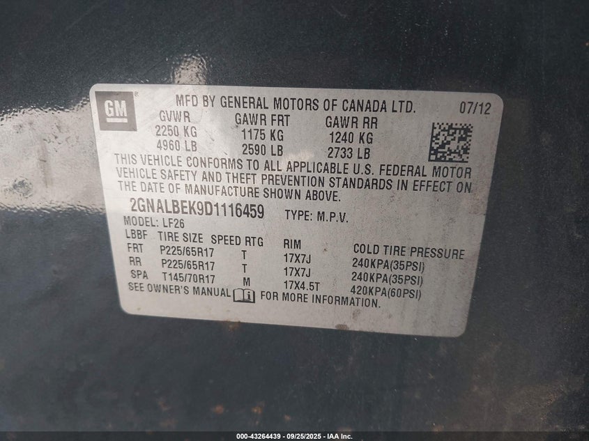 2013 CHEVROLET EQUINOX LS - 2GNALBEK9D1116459