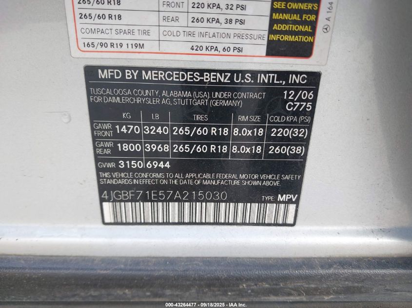 2007 Mercedes-Benz Gl 450 4Matic VIN: 4JGBF71E57A215030 Lot: 43264477