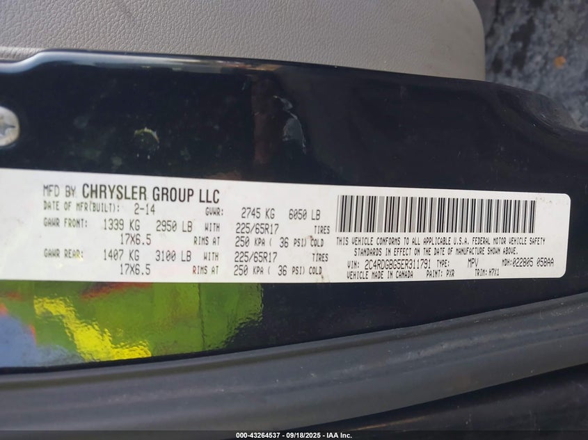 2014 DODGE GRAND CARAVAN AMERICAN VALUE PKG 2C4RDGBG5ER311791