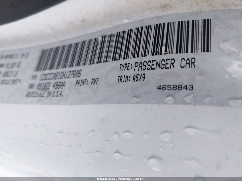 2016 Chrysler 200 Limited VIN: 1C3CCCAB1GN127606 Lot: 43264557