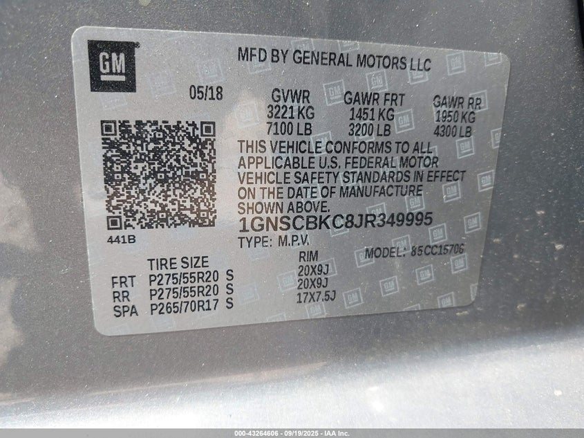 2018 CHEVROLET TAHOE LT - 1GNSCBKC8JR349995