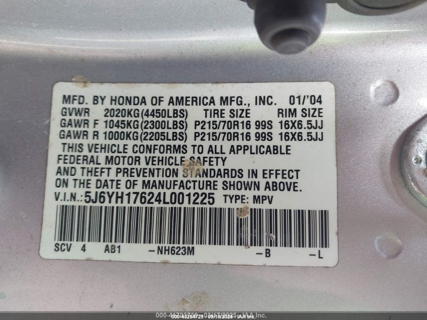 2004 Honda Element Ex VIN: 5J6YH17624L001225 Lot: 43264729