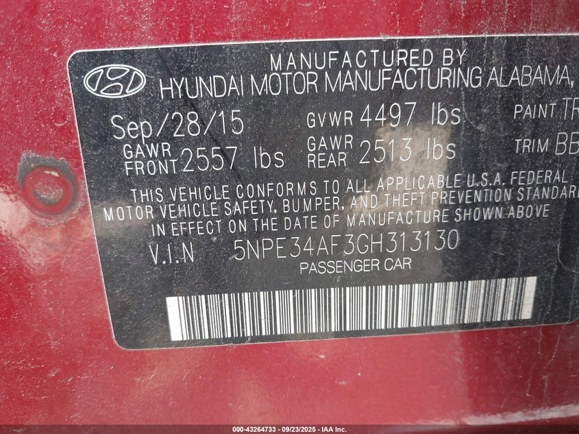 2016 HYUNDAI SONATA LIMITED - 5NPE34AF3GH313130