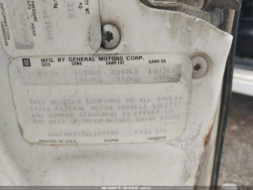 1986 Chevrolet Camaro VIN: 1G1FP87H7GL189909 Lot: 43264775