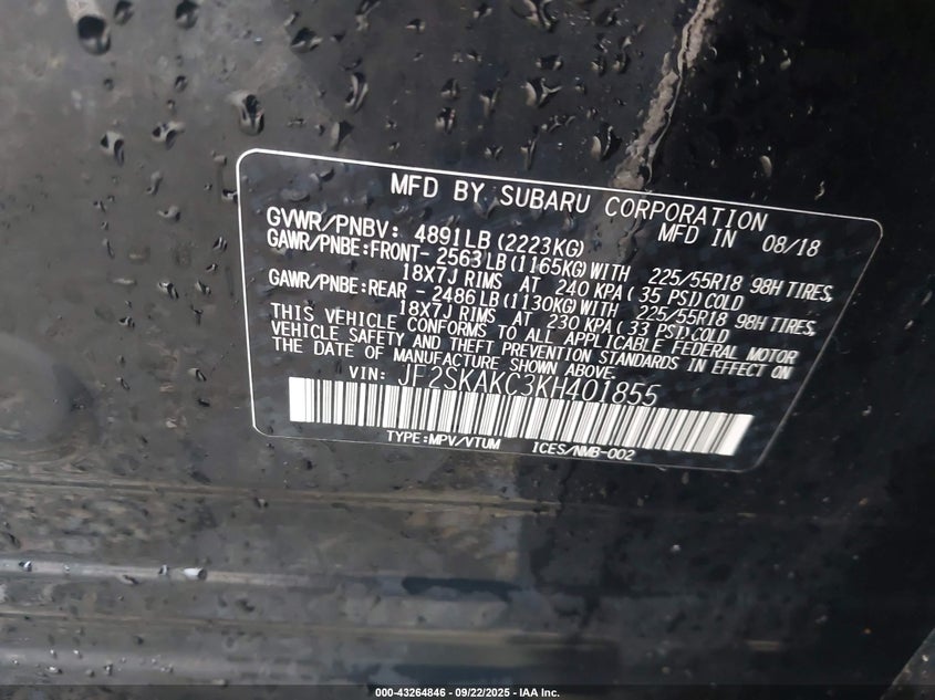 JF2SKAKC3KH401855 2019 Subaru Forester 2.5 Sport Black