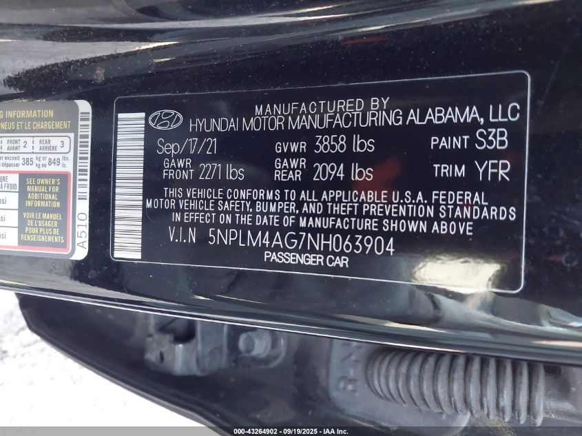 2022 Hyundai Elantra Sel VIN: 5NPLM4AG7NH063904 Lot: 43264902
