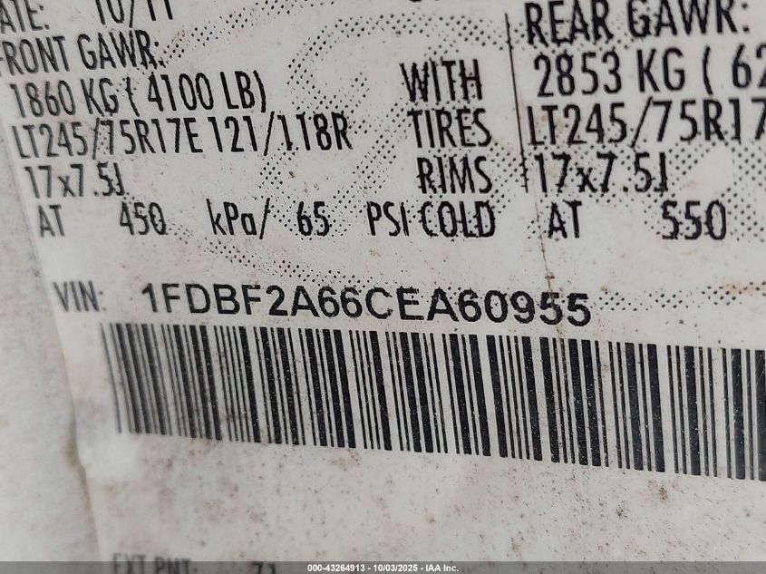 2012 Ford F-250 Xl VIN: 1FDBF2A66CEA60955 Lot: 43264913