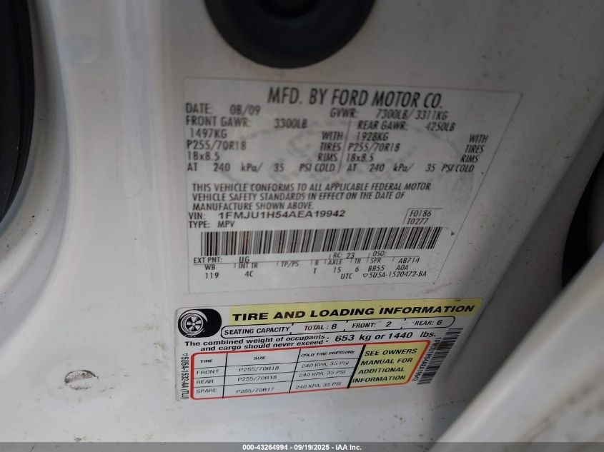 2010 Ford Expedition Eddie Bauer/King Ranch VIN: 1FMJU1H54AEA19942 Lot: 43264994