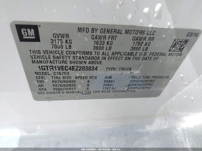 2014 GMC Sierra 1500 Slt VIN: 1GTR1VEC4EZ283834 Lot: 43265201