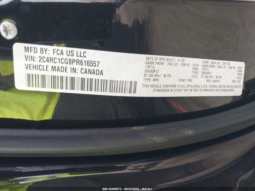 2023 Chrysler Voyager Lx VIN: 2C4RC1CG8PR616557 Lot: 43265573