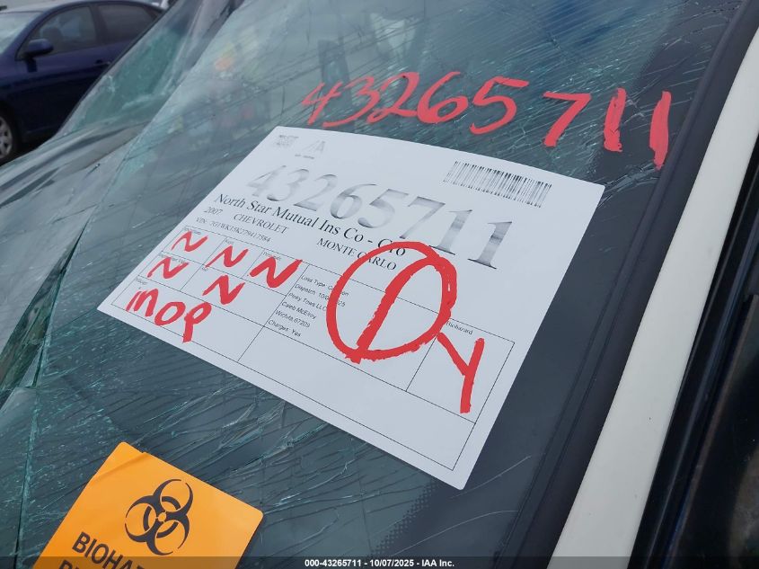 2007 Chevrolet Monte Carlo Lt VIN: 2G1WK15K279417584 Lot: 43265711