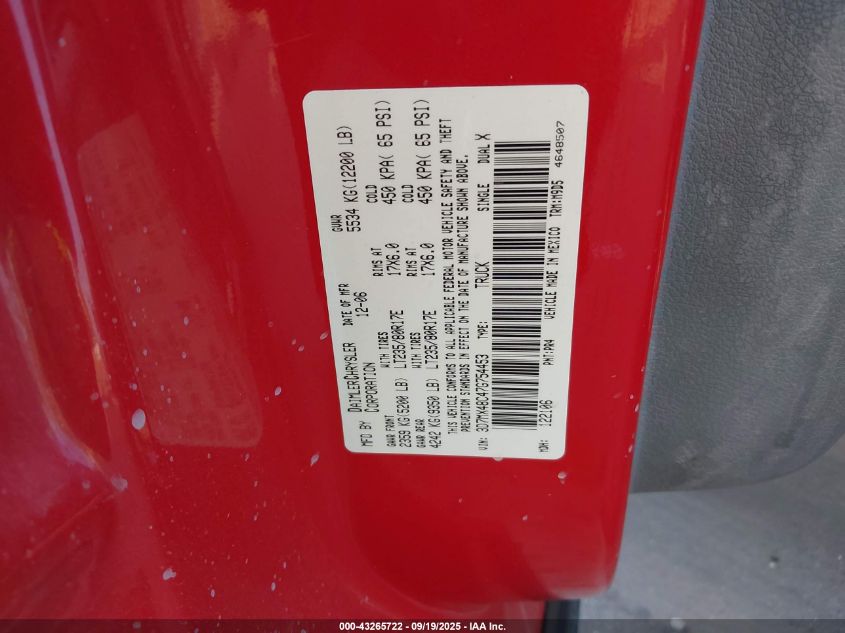 2007 Dodge Ram 3500 Slt/Sport VIN: 3D7MX48C47G754453 Lot: 43265722