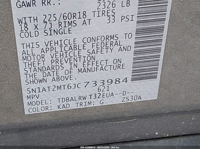 2018 Nissan Rogue Sl VIN: 5N1AT2MT6JC733984 Lot: 43265814