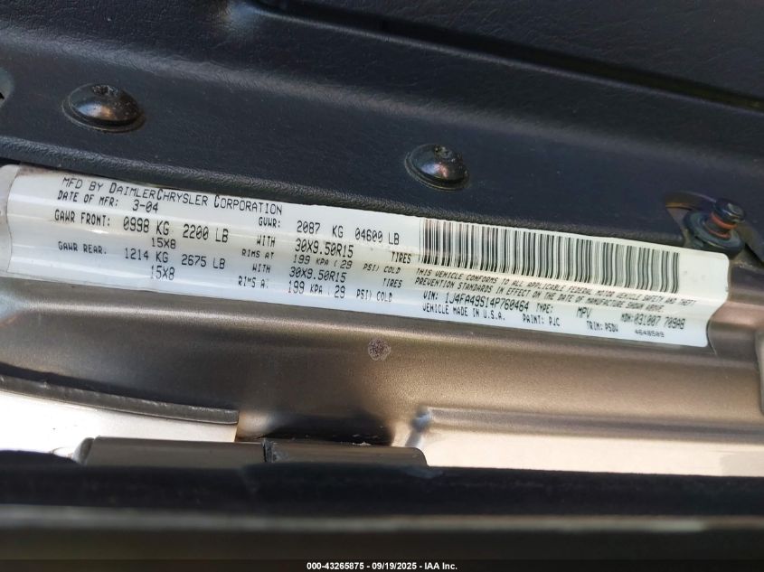 2004 Jeep Wrangler / Tj Unlimited VIN: 1J4FA49S14P760464 Lot: 43265875