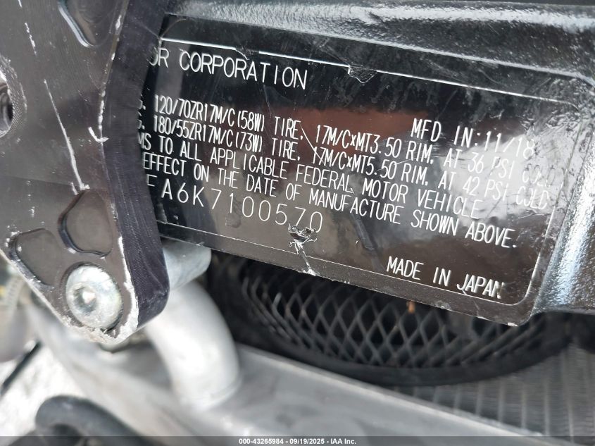 2019 Suzuki Gsx-R600 VIN: JS1GN7FA6K7100570 Lot: 43265984