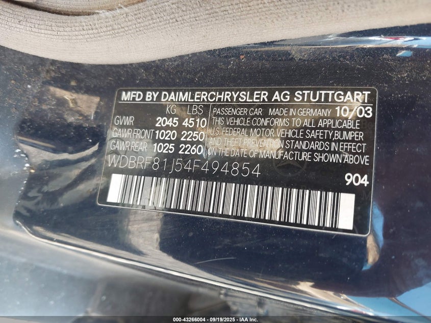 WDBRF81J54F494854 2004 MERCEDES-BENZ C-KLASSE photo no. 9