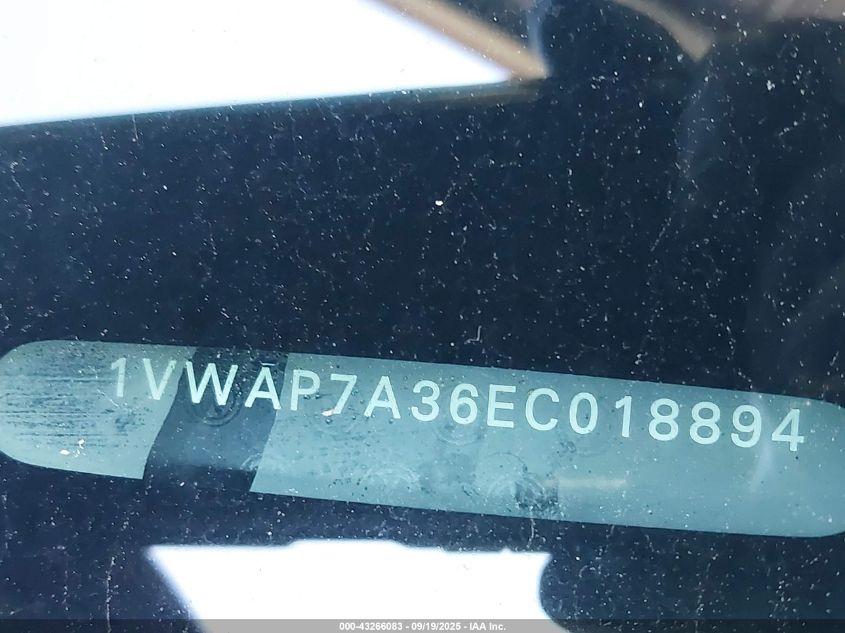 2014 Volkswagen Passat S VIN: 1VWAP7A36EC018894 Lot: 43266083