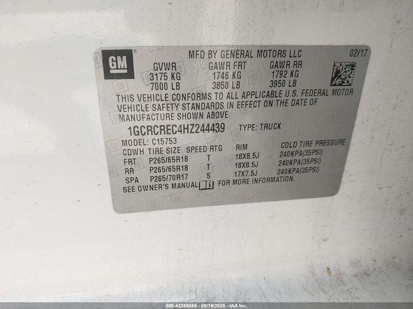 2017 CHEVROLET SILVERADO 1500 1LT - 1GCRCREC4HZ244439