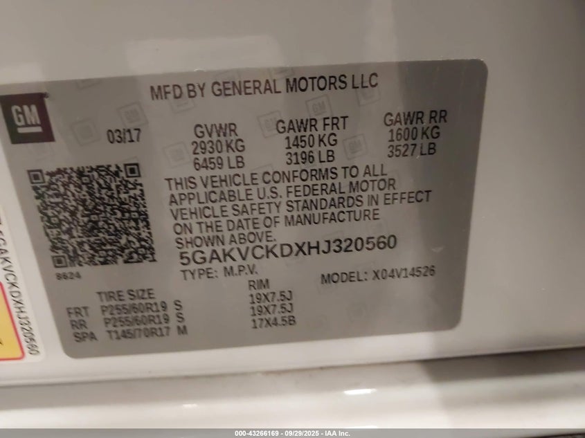 2017 Buick Enclave Premium VIN: 5GAKVCKDXHJ320560 Lot: 43266169