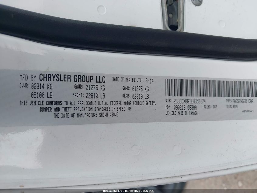 2014 Dodge Charger Se VIN: 2C3CDXBG1EH359174 Lot: 43266170