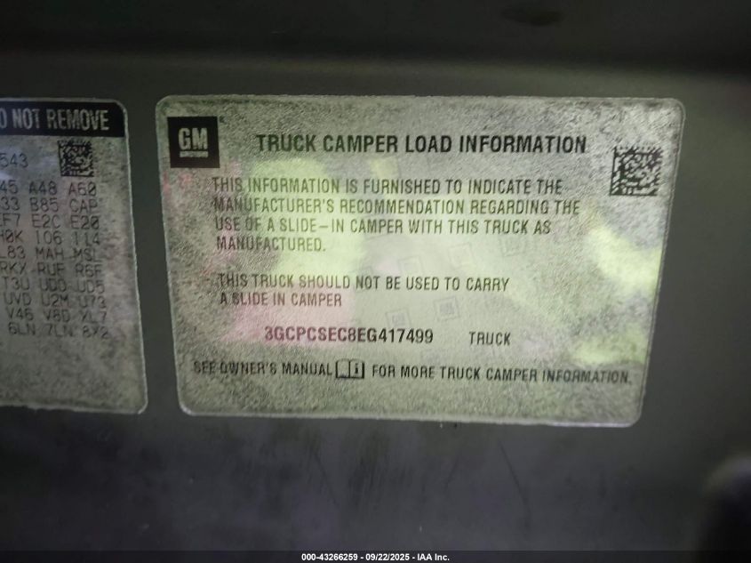 2014 Chevrolet Silverado 1500 1Lz VIN: 3GCPCSEC8EG417499 Lot: 43266259