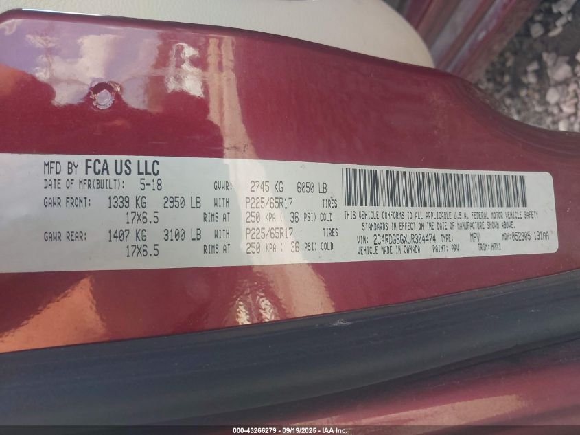 2018 Dodge Grand Caravan Se VIN: 2C4RDGBGXJR304474 Lot: 43266279