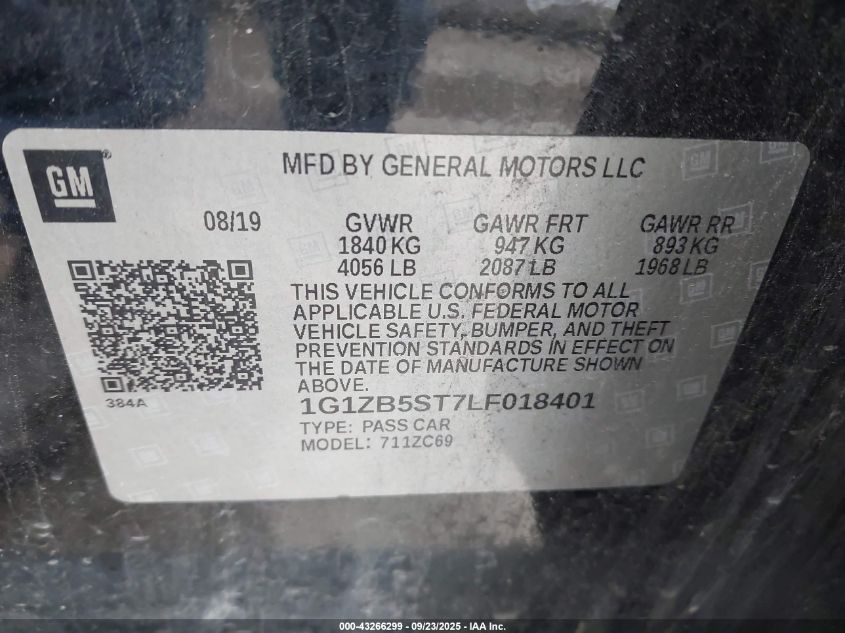 2020 Chevrolet Malibu Fwd Ls VIN: 1G1ZB5ST7LF018401 Lot: 43266299