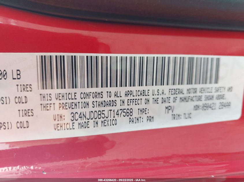2018 Jeep Compass Trailhawk 4X4 VIN: 3C4NJDDB5JT147568 Lot: 43266420