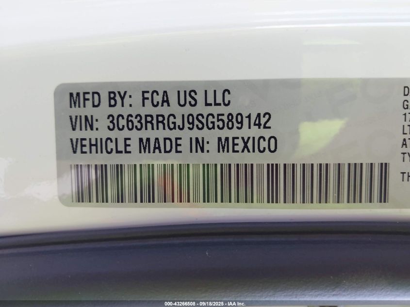 2025 Ram 3500 Tradesman 4X4 8' Box VIN: 3C63RRGJ9SG589142 Lot: 43266508